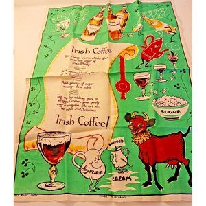 Vintage Irish All Pure Linen Tea Towel Irish Coffee Recipe Fast Colours Not Used